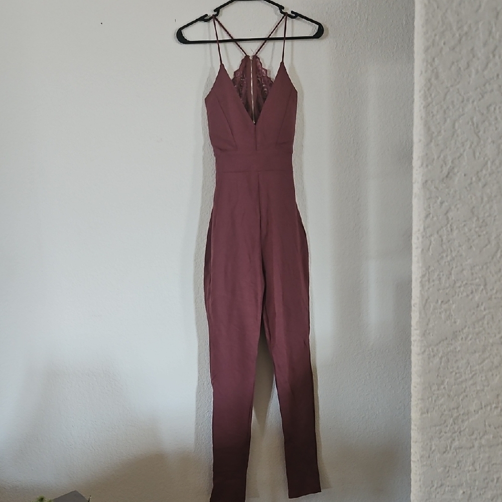 Mind Code Dusty Rose Lace Jumpsuit